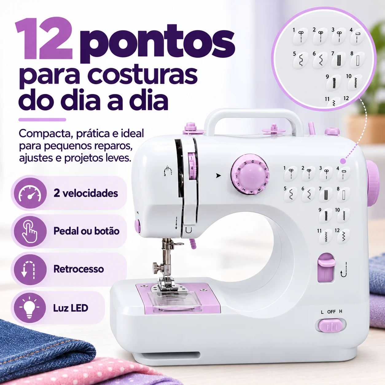 Mini Máquina de Costura Doméstica 12 Pontos Bivolt - Imagem 2