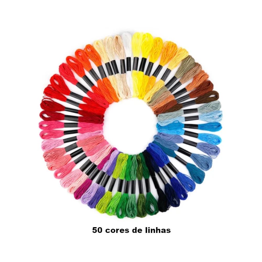 Kit Bordado Ponto Cruz Para Iniciante Completo com 50 ou 100 Cores de Linha + Bolsa Organizadora e Ferramentas - Imagem 3