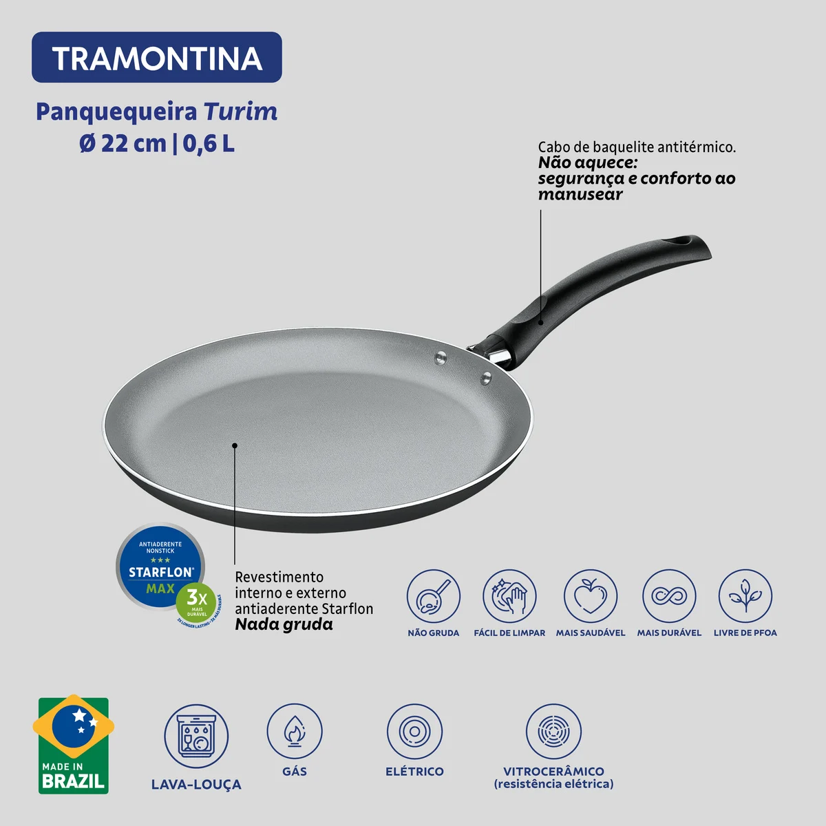 Panquequeira 22 Cm Turim Chumbo Antiaderente Alumínio - Imagem 4