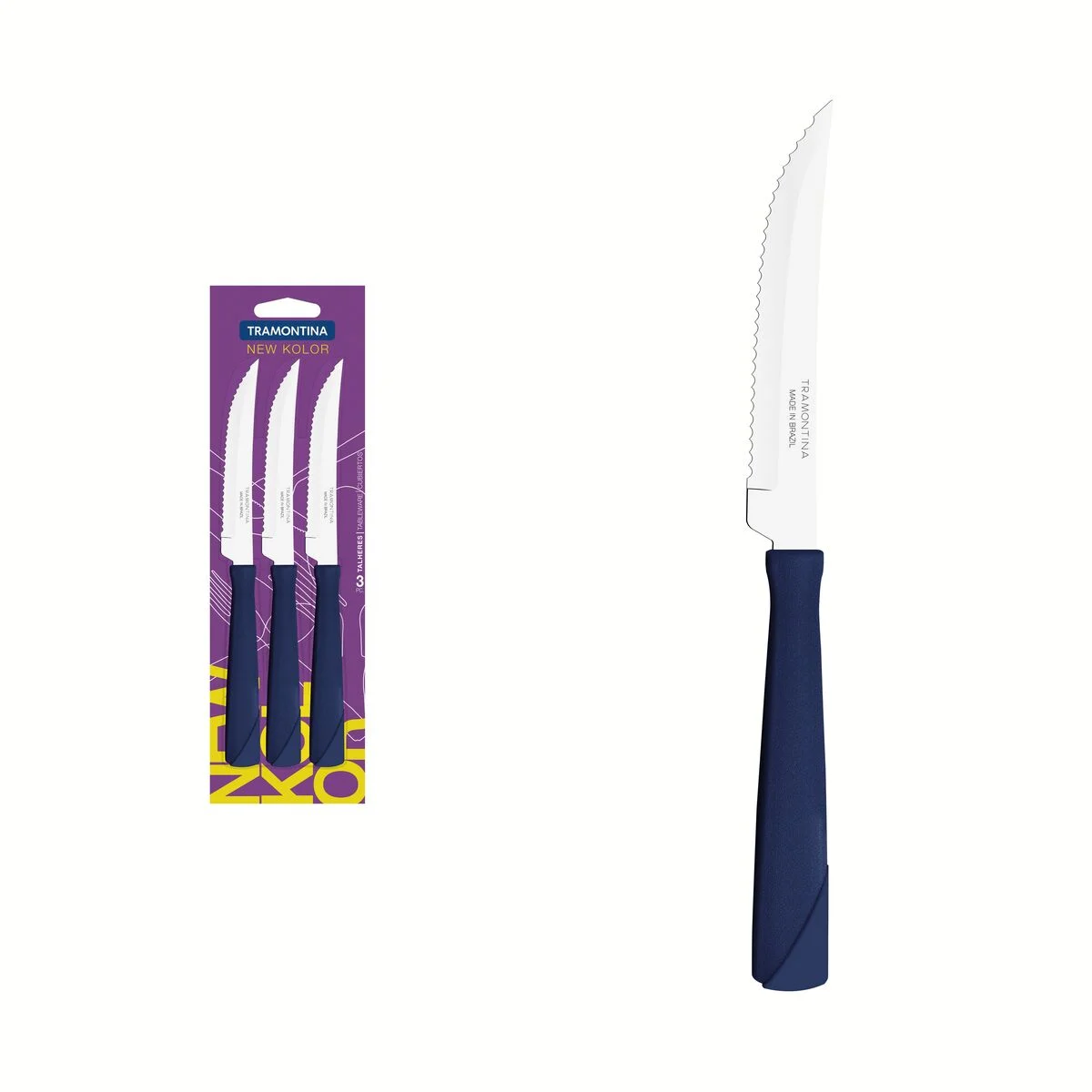 Conjunto de 3 Facas para Churrasco Tramontina Inox com Cabo Azul