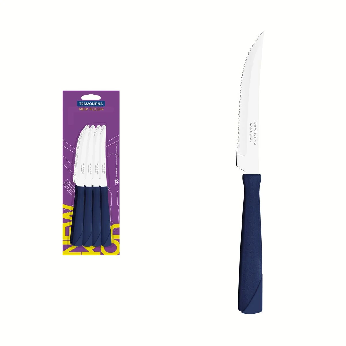 Conjunto de 12 facas para churrasco inox Tramontina New Kolor azul