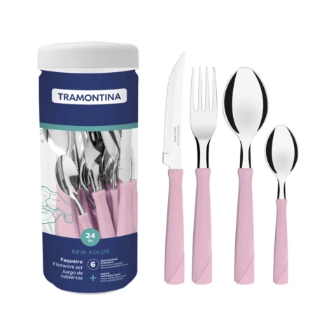 Faqueiro Inox 24 Peças Rosa Cabos Polipropileno
