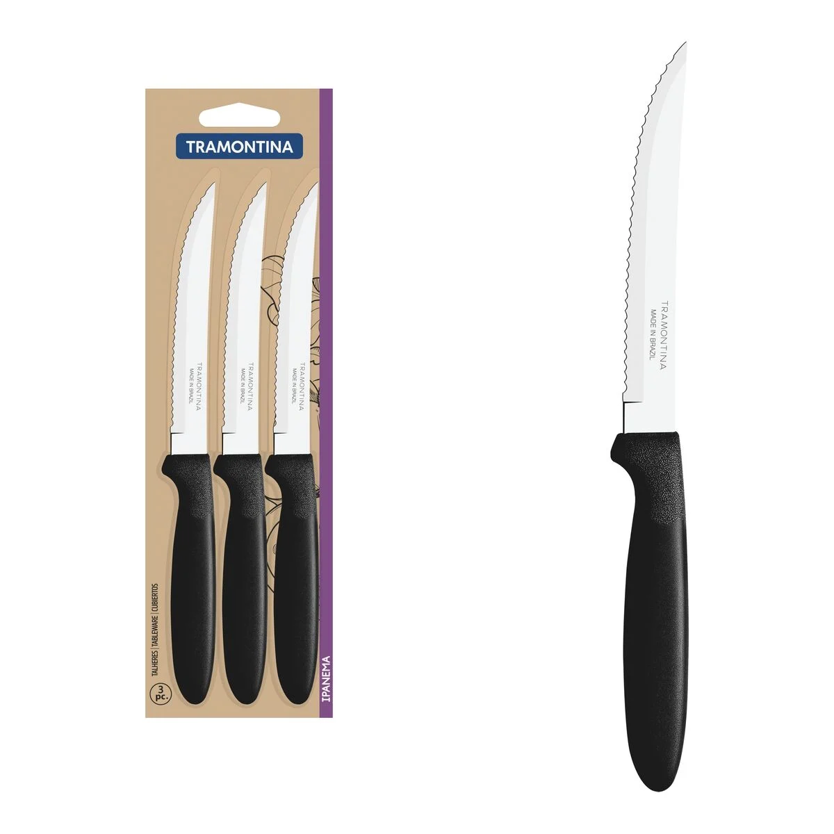 Conjunto de 3 Facas para Churrasco Inox Ipanema
