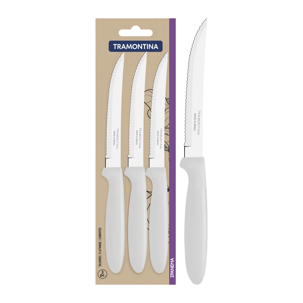 Conjunto de 3 facas para churrasco Ipanema em aço inox