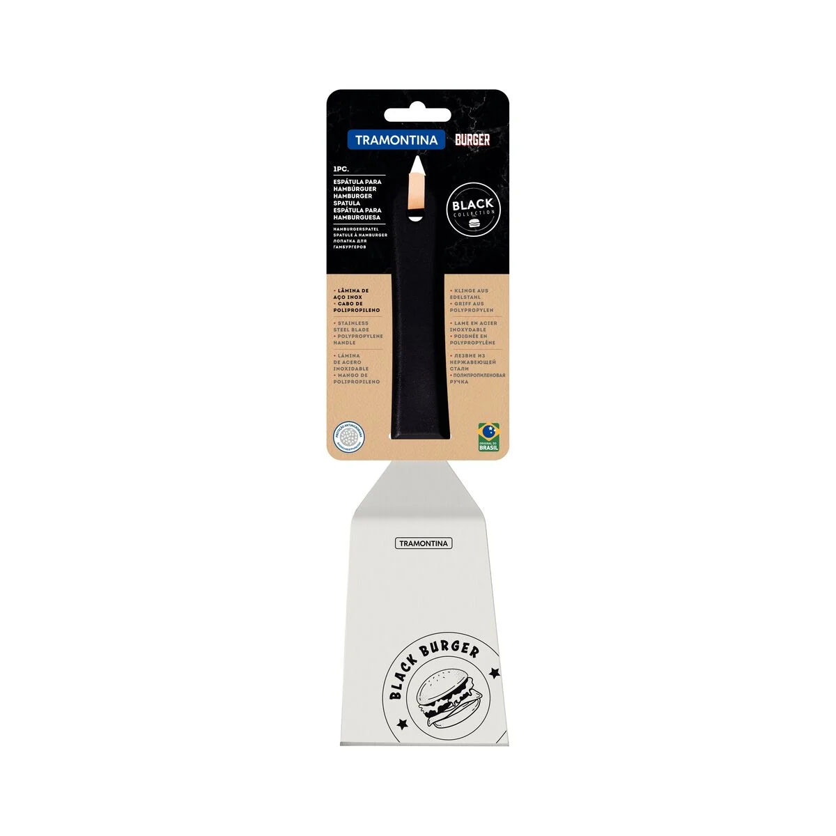 Espátula Tramontina Black Burger Aço Inox 6 pol Cabo Preto