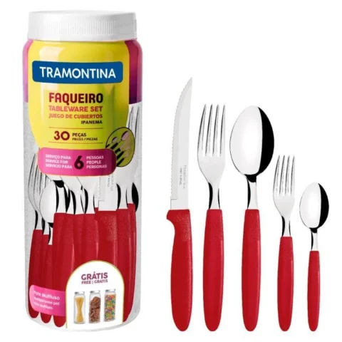 Faqueiro Tramontina Ipanema 30 Peças Inox Cabo Vermelho