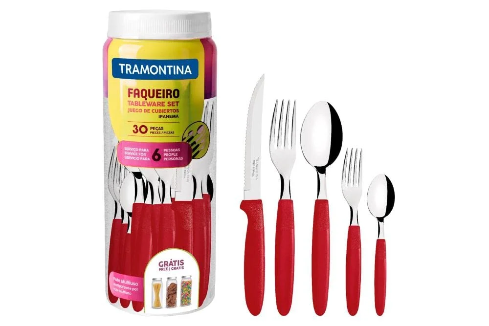 Faqueiro Tramontina Ipanema 30 Peças Inox Cabo Vermelho
