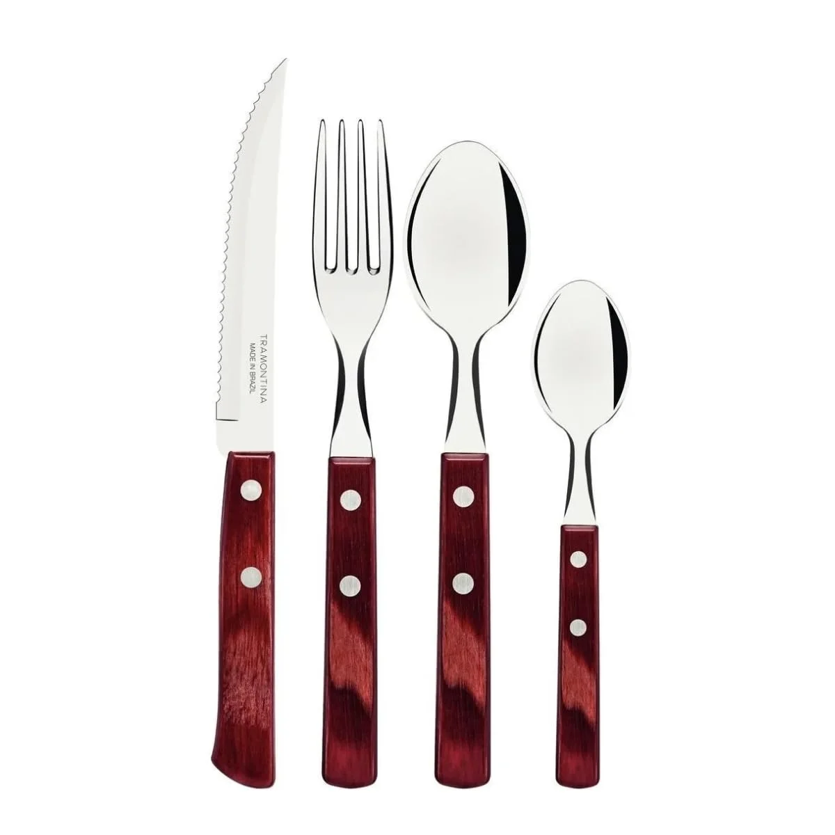 Conjunto de Talheres 24 Peças Wood Cabo Vermelho Escuro - Imagem 2