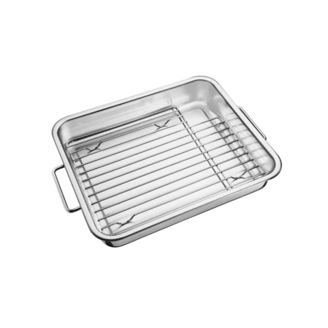 Assadeira de Aço Inox com Grelha 34 x 28 cm