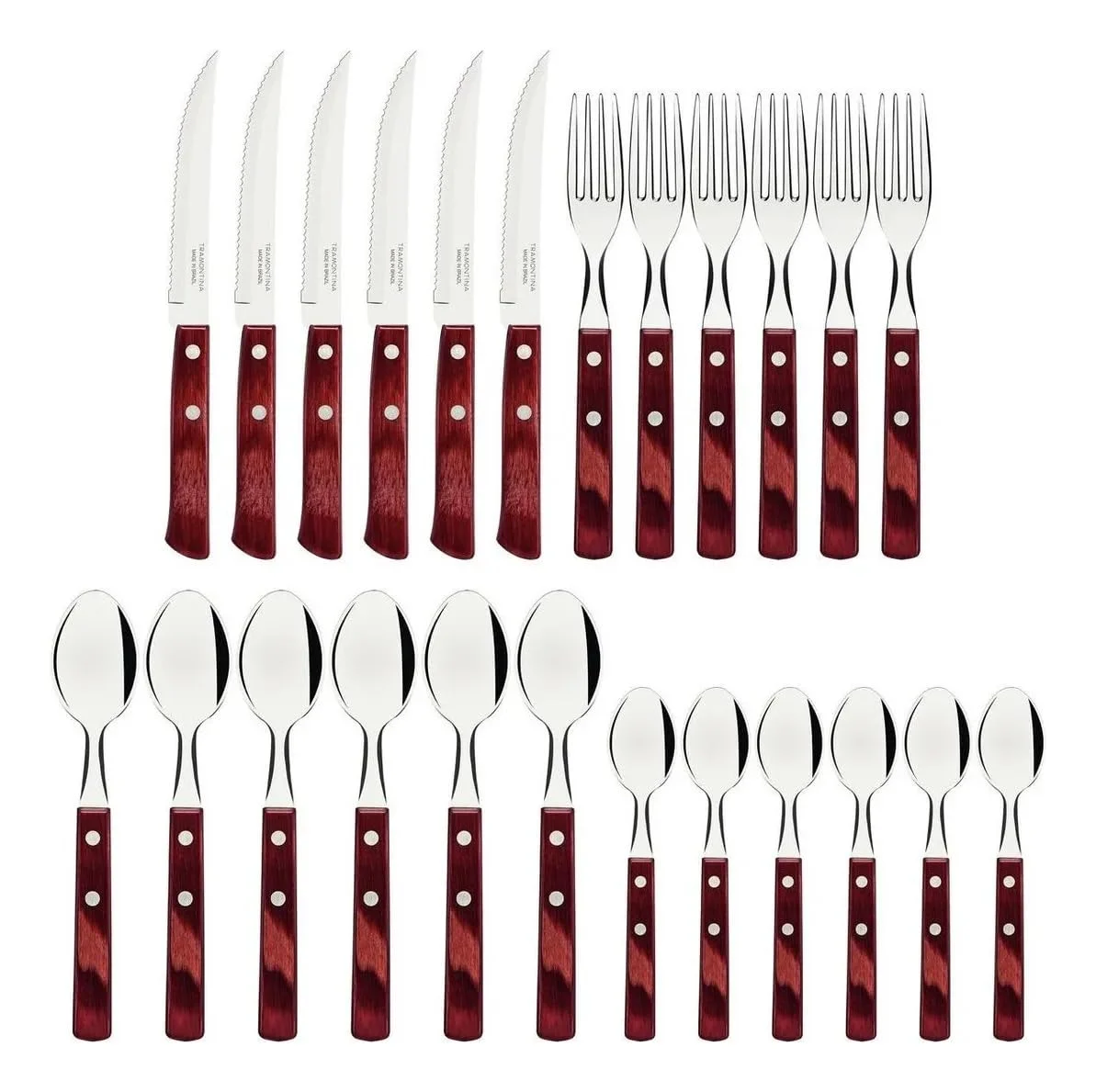 Conjunto de Talheres 24 Peças Wood Cabo Vermelho Escuro - Imagem 4