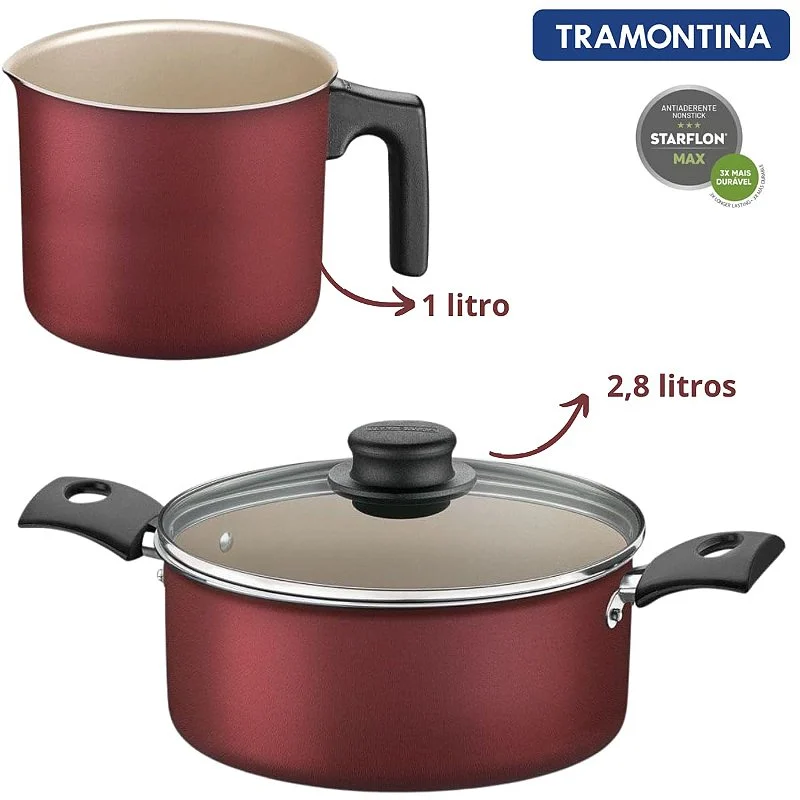 Jogo de Panelas Tramontina Turim Antiaderente Vermelho 5 Peças - Imagem 3