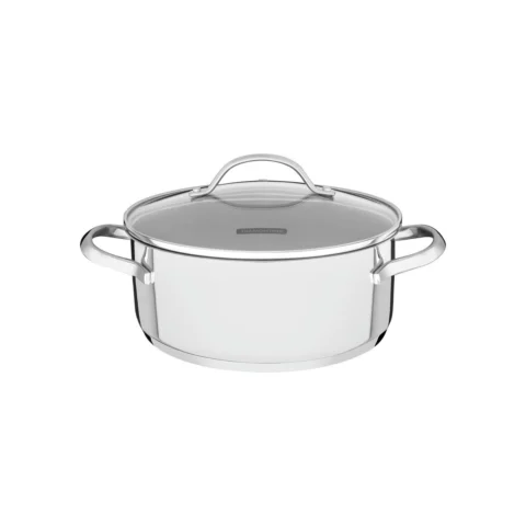 Caçarola Tramontina Una Aço Inox 20 cm com Tampa de Vidro