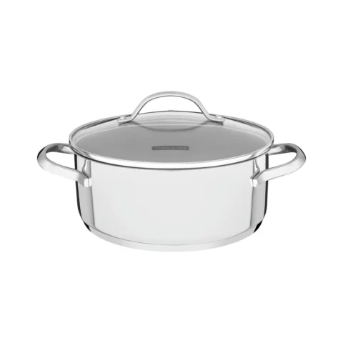 Caçarola Rasa Inox 24cm com Tampa de Vidro Tramontina Una