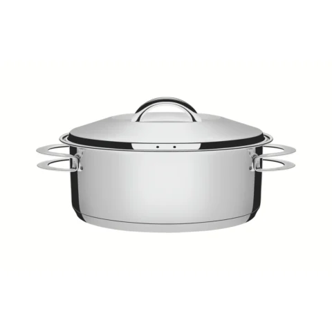 Caçarola rasa inox 24 cm com fundo triplo e duas alças