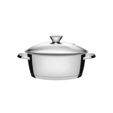 Caçarola Rasa Allegra Aço Inox 24 cm com Tampa Vidro