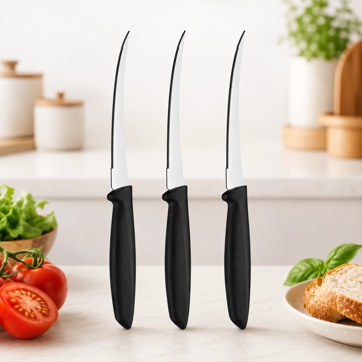 Kit 3 Facas para Tomate Tramontina Microserrilhadas Inox Preto - Imagem 3