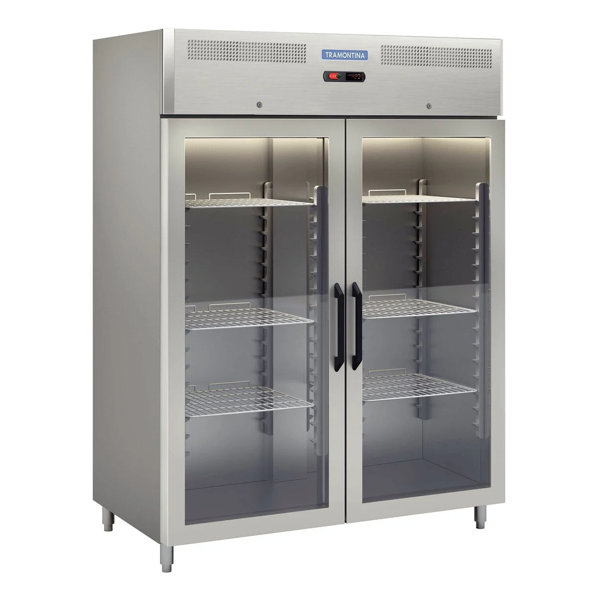 Refrigerador aço inox N 1340L, portas de vidro