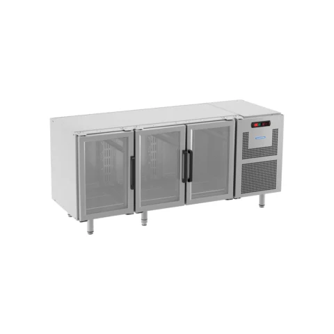 Balcão horizontal aço inox refrigerado 3 portas de vidro