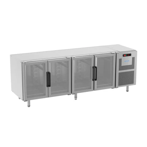 Balcão horizontal aço inox refrigerado 4 portas de vidro