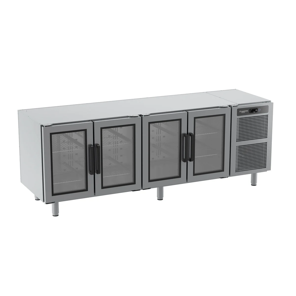 Balcão refrigerado aço inox 4 portas de vidro