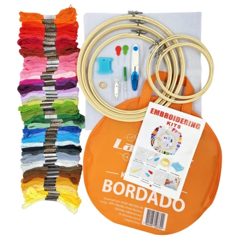 Kit Bordado Ponto Cruz Para Iniciante Completo com 50 ou 100 Cores de Linha + Bolsa Organizadora e Ferramentas