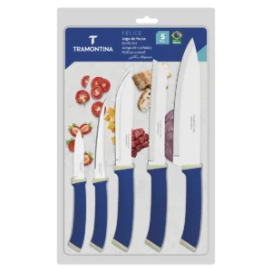 Jogo de Facas Tramontina Felice Aço Inox 5 Peças Cabo Azul