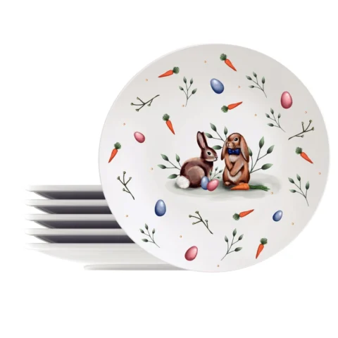 Kit Prato Raso Tramontina Doce Páscoa em Porcelana Decorada 28cm 06 Peças