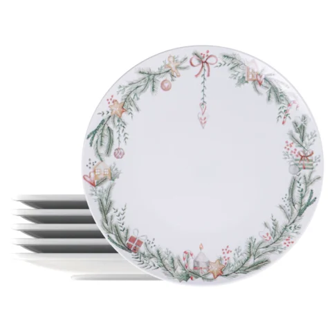 Prato Raso Tramontina Casa Natal Noite Feliz Porcelana 28 cm 6 peças