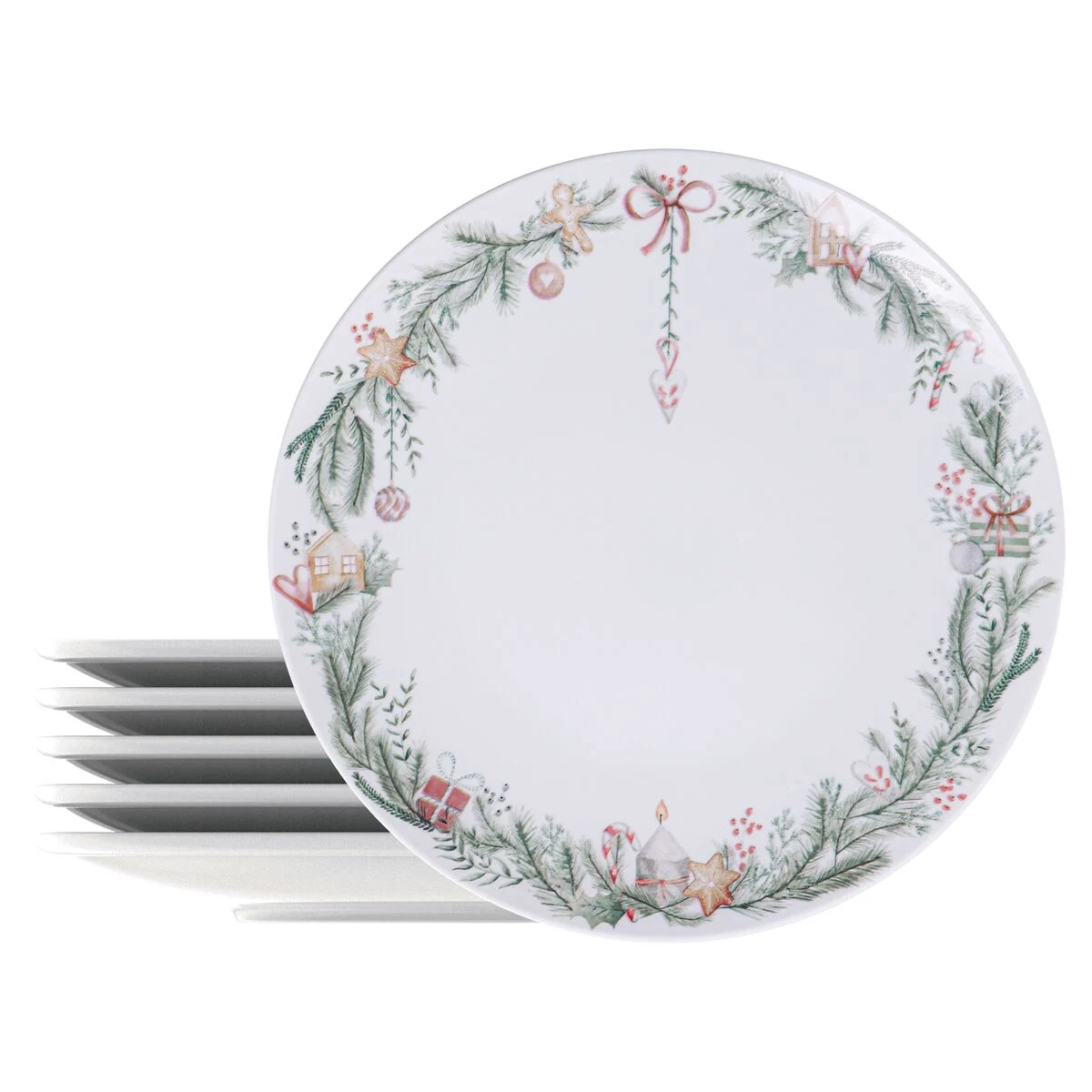 Prato Raso Tramontina Casa Natal Noite Feliz Porcelana 28 cm 6 peças