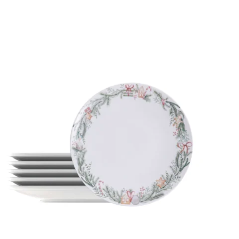 Kit Prato Sobremesa Tramontina Casa Natal Noite Feliz em Porcelana Decorada 21 cm 06 Peças