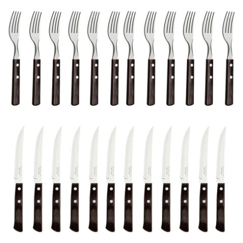 Faca e Garfo Polywood Castanho Aço Inox 24 Peças Tramontina Marrom