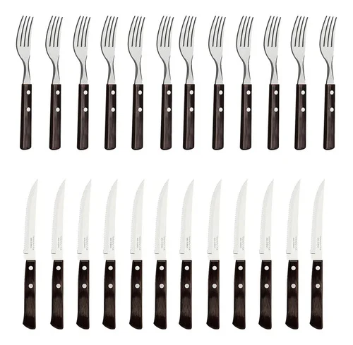 Faca e Garfo Polywood Castanho Aço Inox 24 Peças Tramontina Marrom