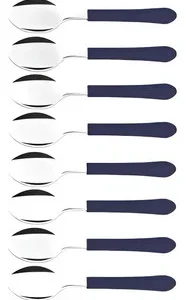 Kit 12 Colheres de Mesa Inox Cabo Azul