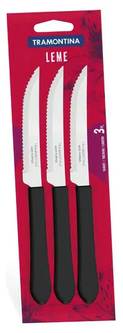 Conjunto 3 Facas Tramontina Churrasco Leme Preto