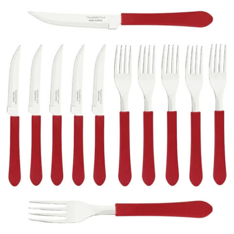 Kit 12 Facas + 12 Garfos Tramontina Leme Talheres Faqueiro