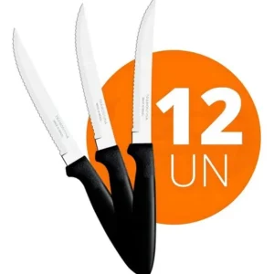 Kit 12 Facas Churrasco Tramontina Ipanema Inox Cabo Preto