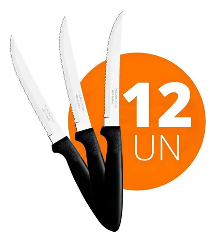 Kit 12 Facas Churrasco Tramontina Ipanema Inox Cabo Preto