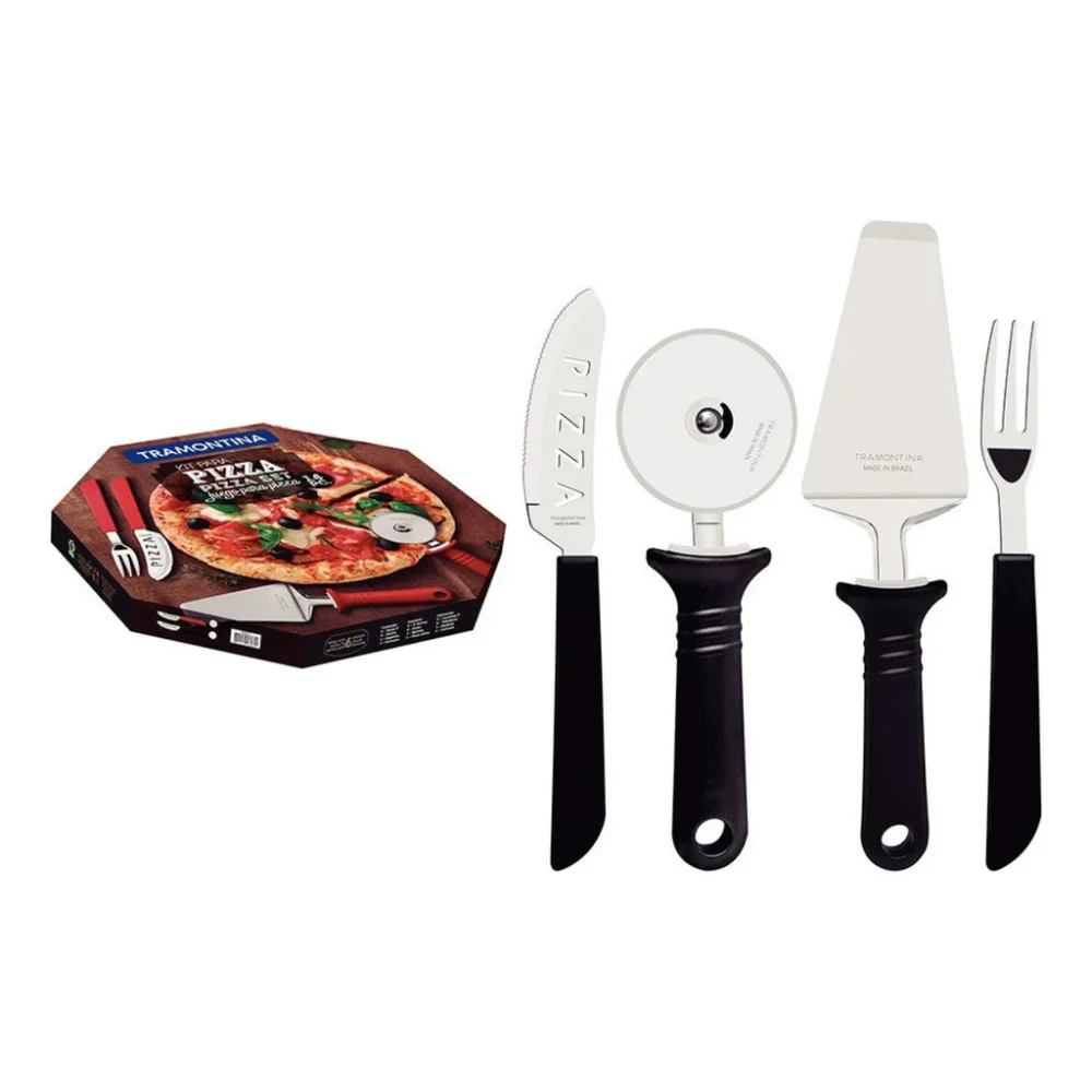Kit Pizza Tramontina 14 Peças Aço Inox Cabo Preto - Imagem 2