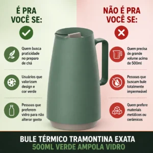 Bule Térmico Tramontina Exata 500 Ml Verde Ampola Vidro