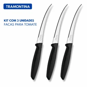 Kit 3 Facas para Tomate Tramontina Microserrilhadas Inox Preto